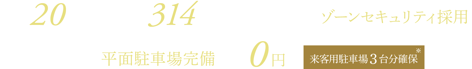 高層20階建て・全314戸 防犯性の高いゾーンセキュリティ採用 全戸分平面駐車場完備 0円〜 来客用駐車場３台分確保