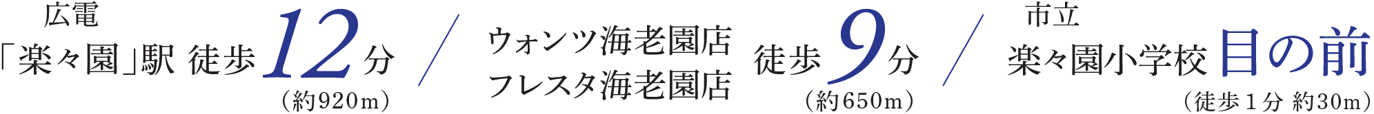 広電 「楽々園」駅 徒歩12分 ウォンツ海老園店 フレスタ海老園店 徒歩9分 市立楽々園小学校 目の前